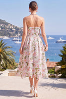 Laden Sie das Bild in den Galerie-Viewer, Rosa A-Linie trägerloses Midi-Blumenkleid
