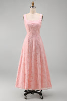 Laden Sie das Bild in den Galerie-Viewer, Grünes A-Linie Quadrathals Midi Blumenkleid mit Strasssteinenund Rückenschnürung