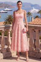 Laden Sie das Bild in den Galerie-Viewer, Grünes A-Linie Quadrathals Midi Blumenkleid mit Strasssteinenund Rückenschnürung