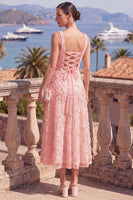 Laden Sie das Bild in den Galerie-Viewer, Grünes A-Linie Quadrathals Midi Blumenkleid mit Strasssteinenund Rückenschnürung