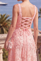 Laden Sie das Bild in den Galerie-Viewer, Grünes A-Linie Quadrathals Midi Blumenkleid mit Strasssteinenund Rückenschnürung
