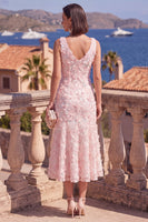 Laden Sie das Bild in den Galerie-Viewer, A-Linie blaues V-Ausschnitt Midi-Blumenkleid mit Perlen
