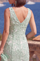 Laden Sie das Bild in den Galerie-Viewer, A-Linie blaues V-Ausschnitt Midi-Blumenkleid mit Perlen
