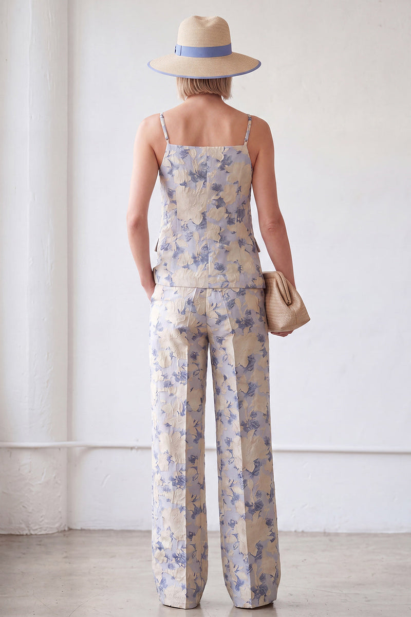 Laden Sie das Bild in den Galerie-Viewer, 2-teilige Blue Flower einreihige Jacquard Damenanzüge