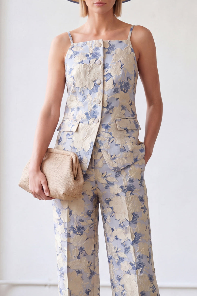 Laden Sie das Bild in den Galerie-Viewer, 2-teilige Blue Flower einreihige Jacquard Damenanzüge