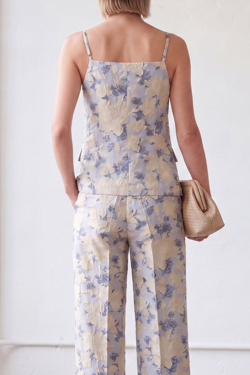 Laden Sie das Bild in den Galerie-Viewer, 2-teilige Blue Flower einreihige Jacquard Damenanzüge