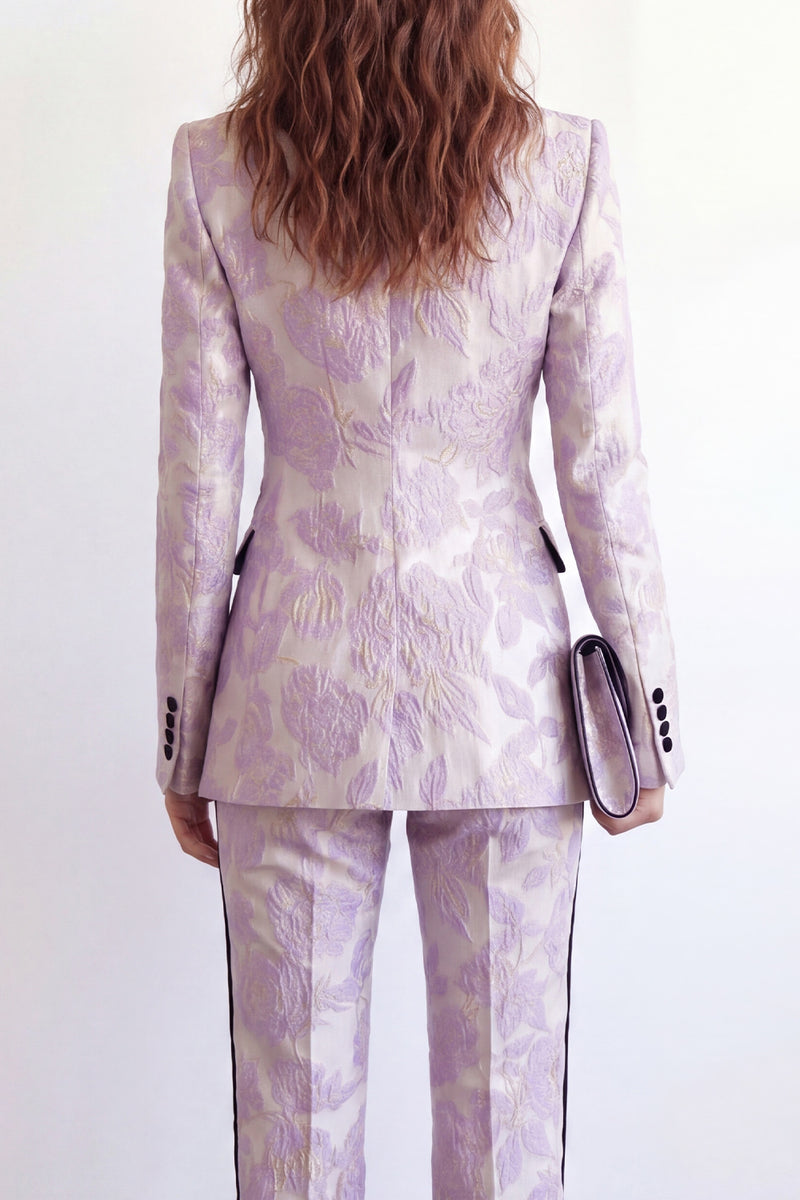 Laden Sie das Bild in den Galerie-Viewer, Purple Flower 2-teilige Peak Revers mit einem Knopf Jacquard Slim Fit Damenanzüge