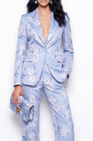 Laden Sie das Bild in den Galerie-Viewer, Zweiteilige zweiteilige Jacquard-Einknopf-Slim Fit Damenanzüge mit blauer Notch-Revers
