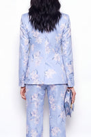 Laden Sie das Bild in den Galerie-Viewer, Zweiteilige zweiteilige Jacquard-Einknopf-Slim Fit Damenanzüge mit blauer Notch-Revers
