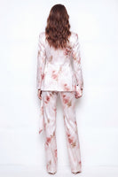 Laden Sie das Bild in den Galerie-Viewer, 2-teilige White Red Flower Satin Peak Revers doppelreihige Blumenanzüge für Frauen