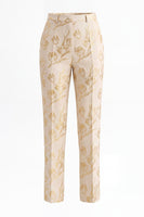 Laden Sie das Bild in den Galerie-Viewer, Goldene Zweiteilige Jacquard Peak Revers Einknopf Slim Fit Damenanzüge