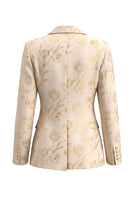 Laden Sie das Bild in den Galerie-Viewer, Goldene Zweiteilige Jacquard Peak Revers Einknopf Slim Fit Damenanzüge
