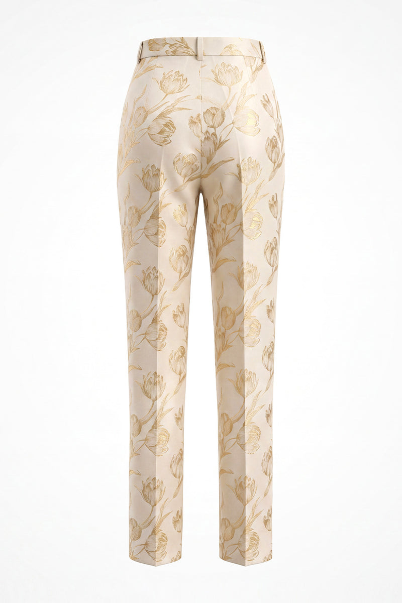 Laden Sie das Bild in den Galerie-Viewer, Goldene Zweiteilige Jacquard Peak Revers Einknopf Slim Fit Damenanzüge