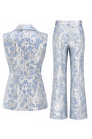Laden Sie das Bild in den Galerie-Viewer, 2-teilige Dusty Blue Blumen Doppelreihige Revers Damenanzüge