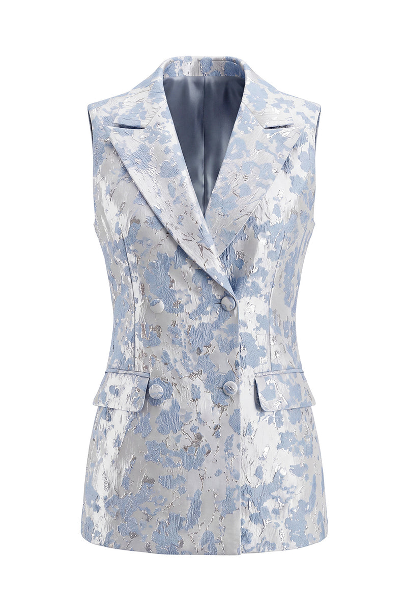 Laden Sie das Bild in den Galerie-Viewer, 2-teilige Dusty Blue Blumen Doppelreihige Revers Damenanzüge