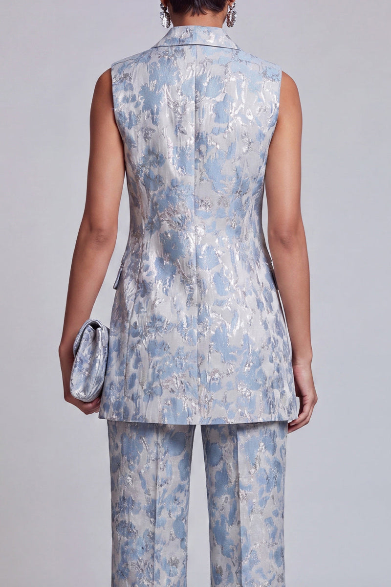 Laden Sie das Bild in den Galerie-Viewer, 2-teilige Dusty Blue Blumen Doppelreihige Revers Damenanzüge