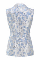 Laden Sie das Bild in den Galerie-Viewer, 2-teilige Dusty Blue Blumen Doppelreihige Revers Damenanzüge