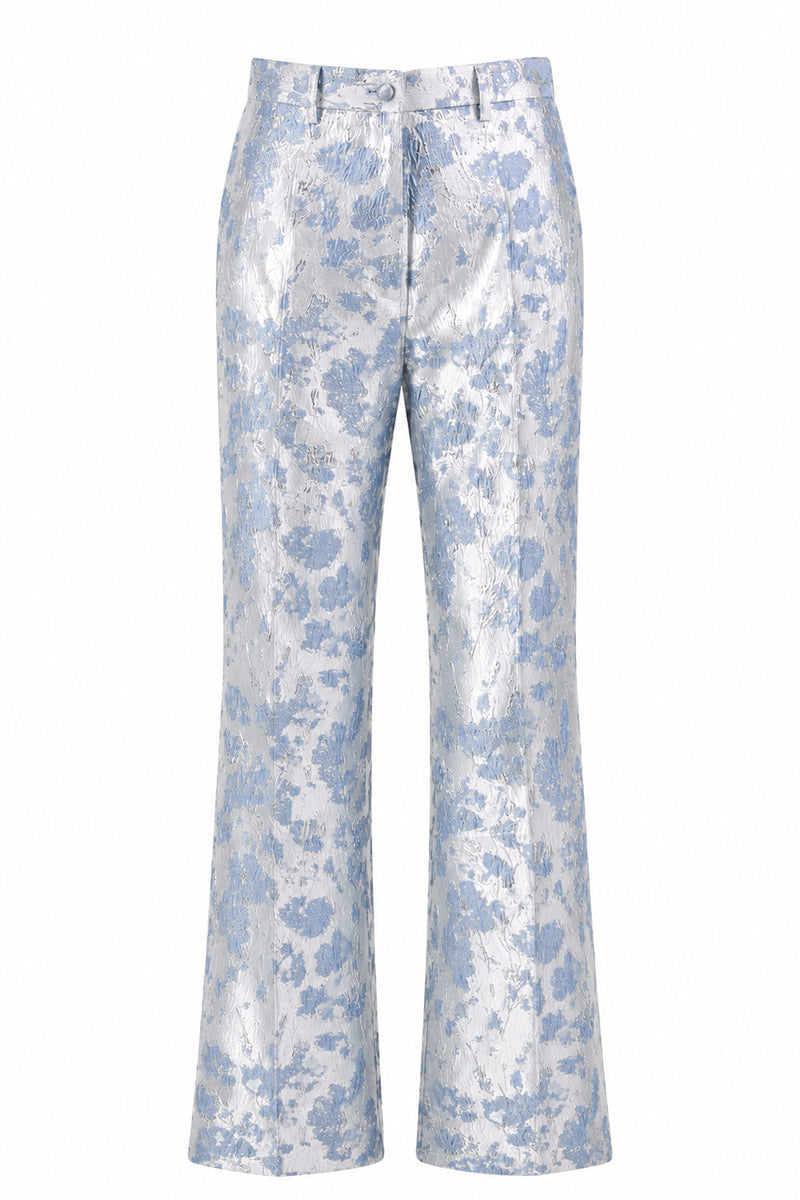 Laden Sie das Bild in den Galerie-Viewer, 2-teilige Dusty Blue Blumen Doppelreihige Revers Damenanzüge