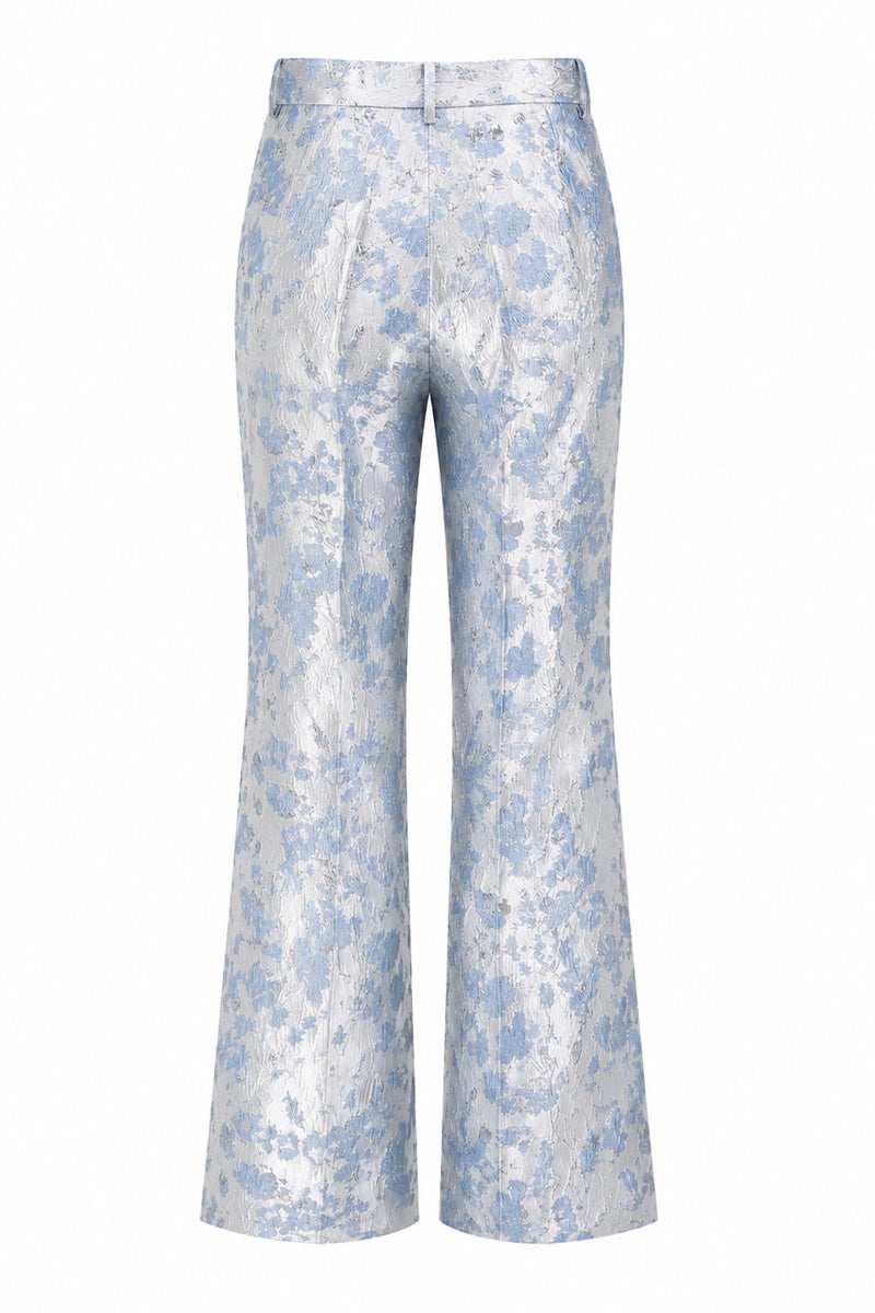 Laden Sie das Bild in den Galerie-Viewer, 2-teilige Dusty Blue Blumen Doppelreihige Revers Damenanzüge
