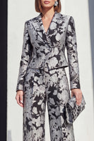 Laden Sie das Bild in den Galerie-Viewer, Peak Revers 2-teilige schwarze silberne Blumenanzüge für Frauen mit Taschen