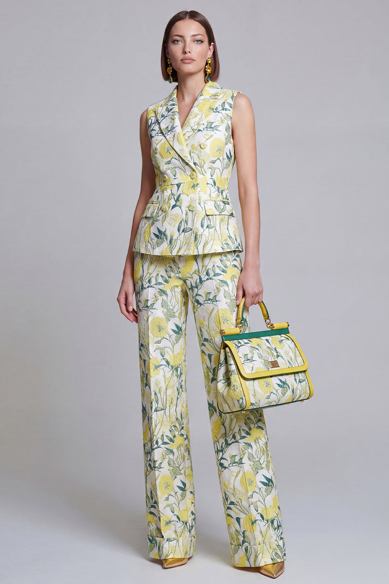 Laden Sie das Bild in den Galerie-Viewer, Graublaue Jacquard-Blumen-Zweiteiler Damenanzüge mit Spitzrevers