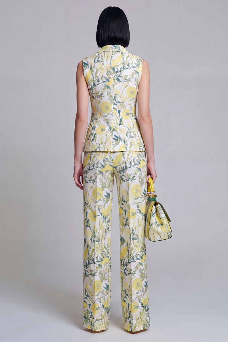 Laden Sie das Bild in den Galerie-Viewer, Graublaue Jacquard-Blumen-Zweiteiler Damenanzüge mit Spitzrevers