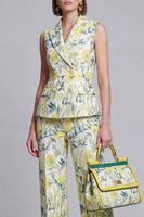 Laden Sie das Bild in den Galerie-Viewer, Graublaue Jacquard-Blumen-Zweiteiler Damenanzüge mit Spitzrevers