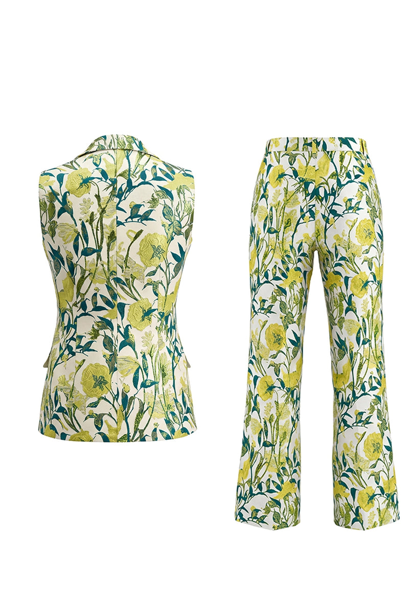 Laden Sie das Bild in den Galerie-Viewer, Graublaue Jacquard Blumen Zweiteiler Damenanzüge mit Spitzrevers