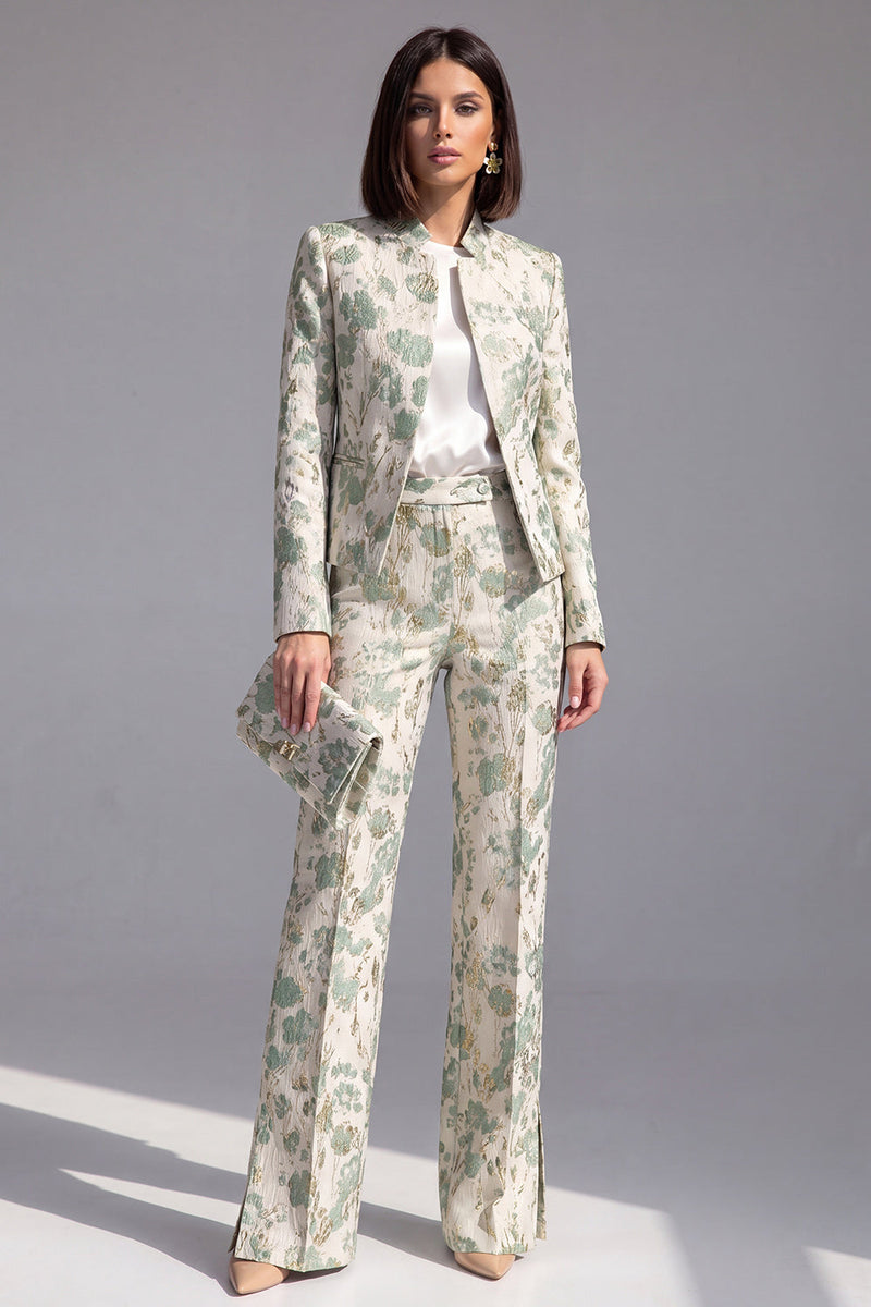 Laden Sie das Bild in den Galerie-Viewer, Staubgrüne offene 2-teilige Slim Fit Blumenanzüge für Frauen