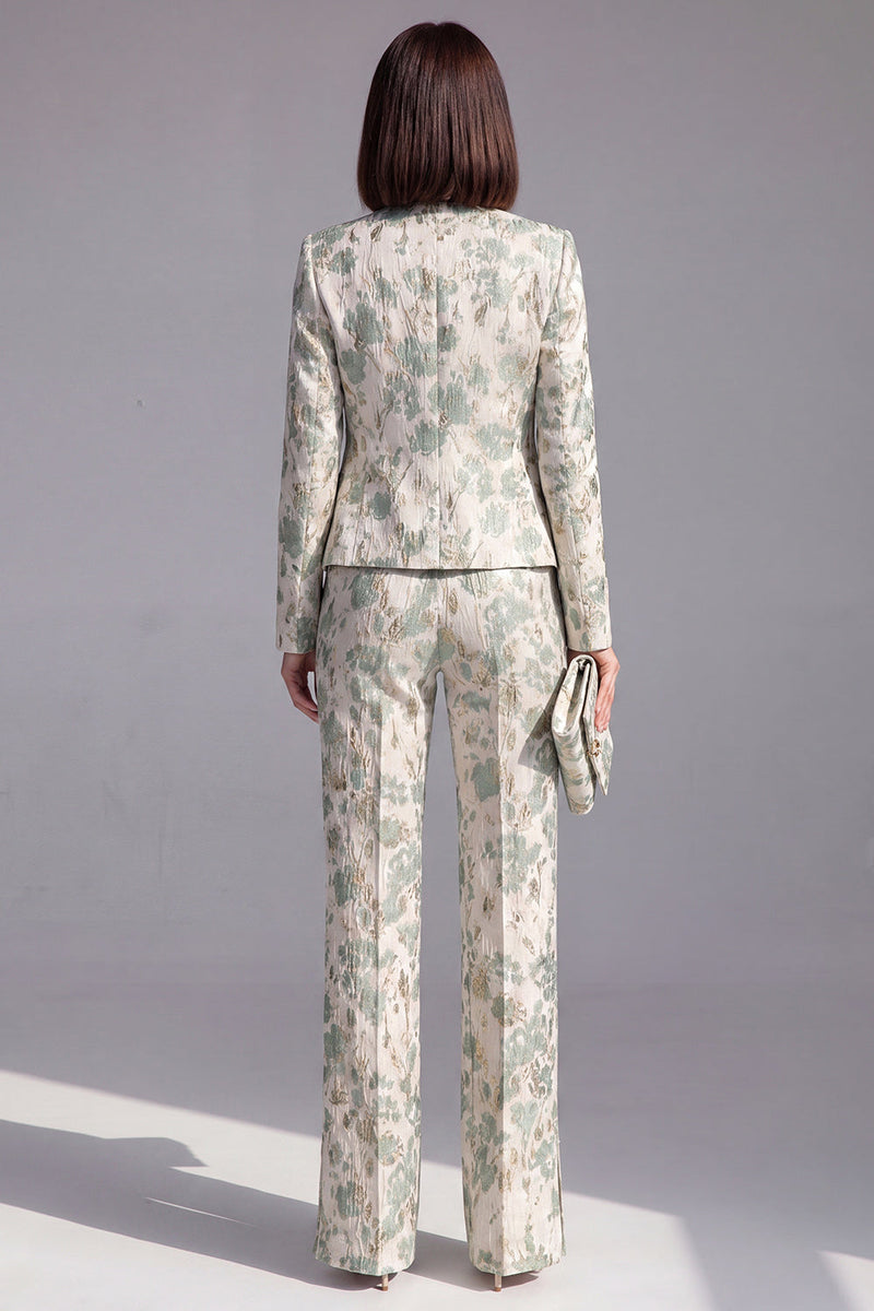 Laden Sie das Bild in den Galerie-Viewer, Staubgrüne offene 2-teilige Slim Fit Blumenanzüge für Frauen