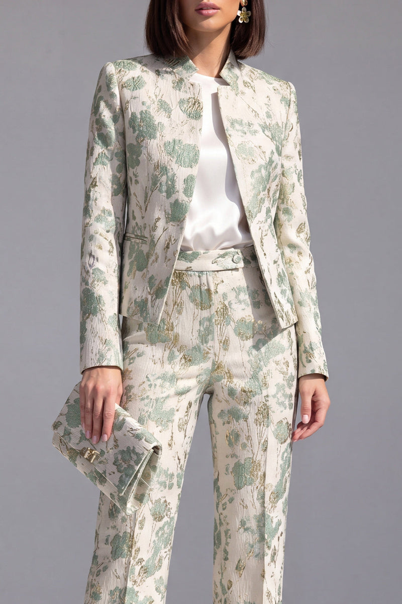 Laden Sie das Bild in den Galerie-Viewer, Staubgrüne offene 2-teilige Slim Fit Blumenanzüge für Frauen