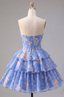 Laden Sie das Bild in den Galerie-Viewer, A-Line gelbes, trägerloses Korsett, Blumen-Stufen-Homecoming-Kleid