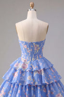 Laden Sie das Bild in den Galerie-Viewer, A-Line gelbes, trägerloses Korsett, Blumen-Stufen-Homecoming-Kleid