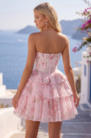 Laden Sie das Bild in den Galerie-Viewer, A-Line gelbes, trägerloses Korsett, Blumen-Stufen-Homecoming-Kleid