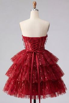 A-Line Burgundergrünes Sweetheart-Korsett mit gestuften Pailletten Homecoming-Kleid