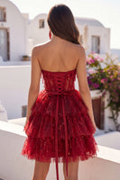 Laden Sie das Bild in den Galerie-Viewer, A-Line Burgundergrünes Sweetheart-Korsett mit gestuften Pailletten Homecoming-Kleid