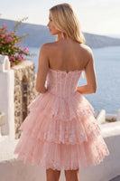 Laden Sie das Bild in den Galerie-Viewer, Tüll-A-Line rougeloses, trägerloses, florales Korsett mit Stufen Homecoming Kleid