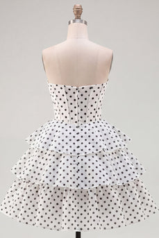 Weißes A-Line-Sweetheart-Korsett mit gestuftem, gerafftem Homecoming-Kleid