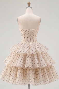 Aprikosenschwarzes A-Linien-Sweetheart Chiffon gestuftes Homecoming-Kleid mit Schleife
