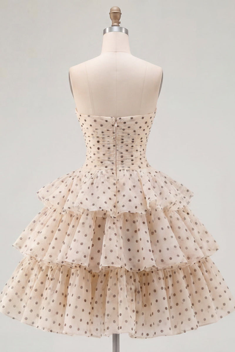 Laden Sie das Bild in den Galerie-Viewer, Aprikosenschwarzes A-Linien-Sweetheart Chiffon gestuftes Homecoming-Kleid mit Schleife