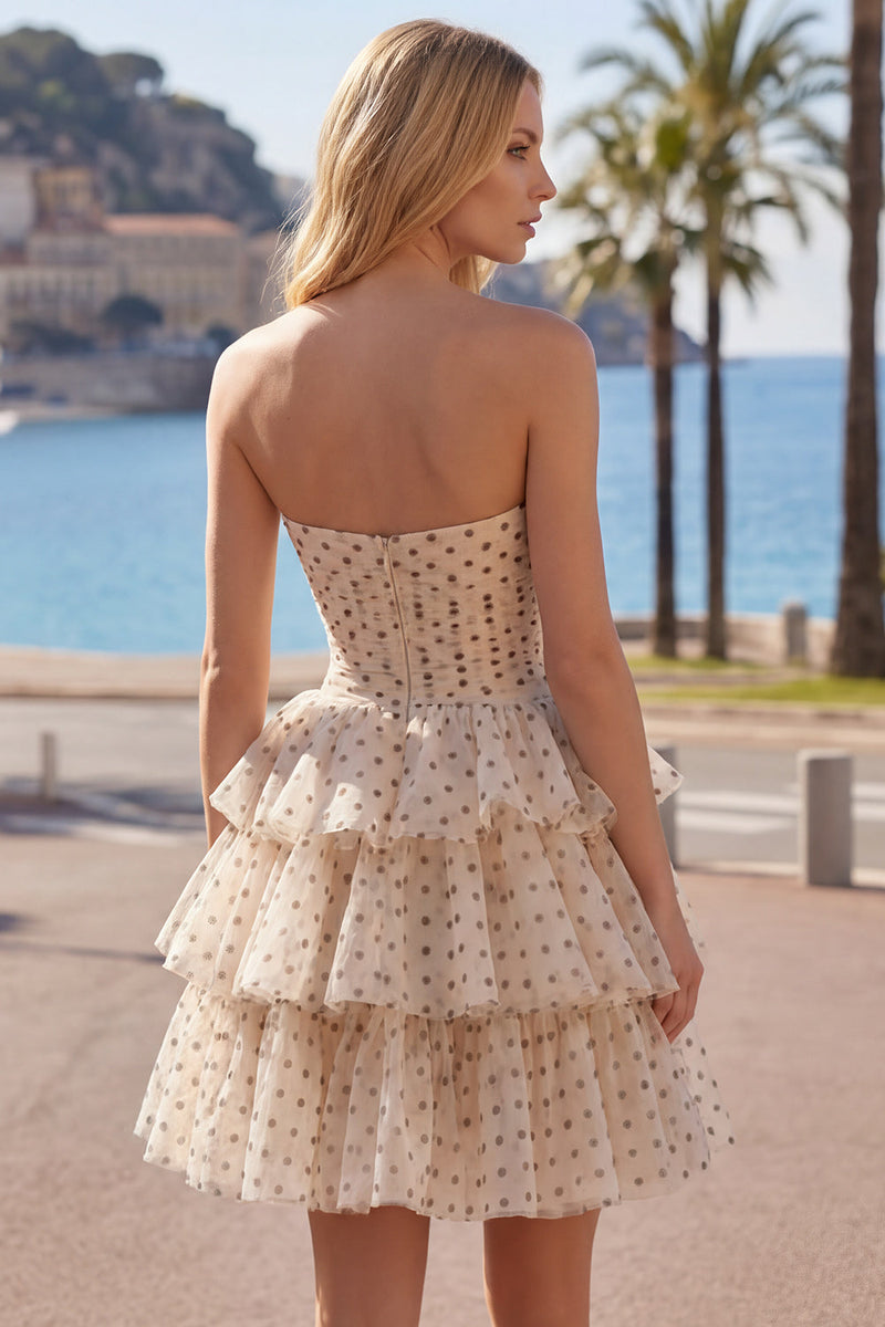 Laden Sie das Bild in den Galerie-Viewer, Aprikosenschwarzes A-Linien-Sweetheart Chiffon gestuftes Homecoming-Kleid mit Schleife