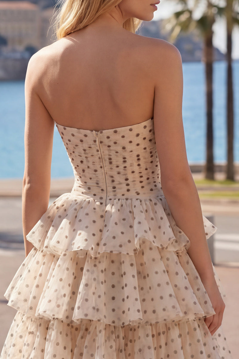 Laden Sie das Bild in den Galerie-Viewer, Aprikosenschwarzes A-Linien-Sweetheart Chiffon gestuftes Homecoming-Kleid mit Schleife