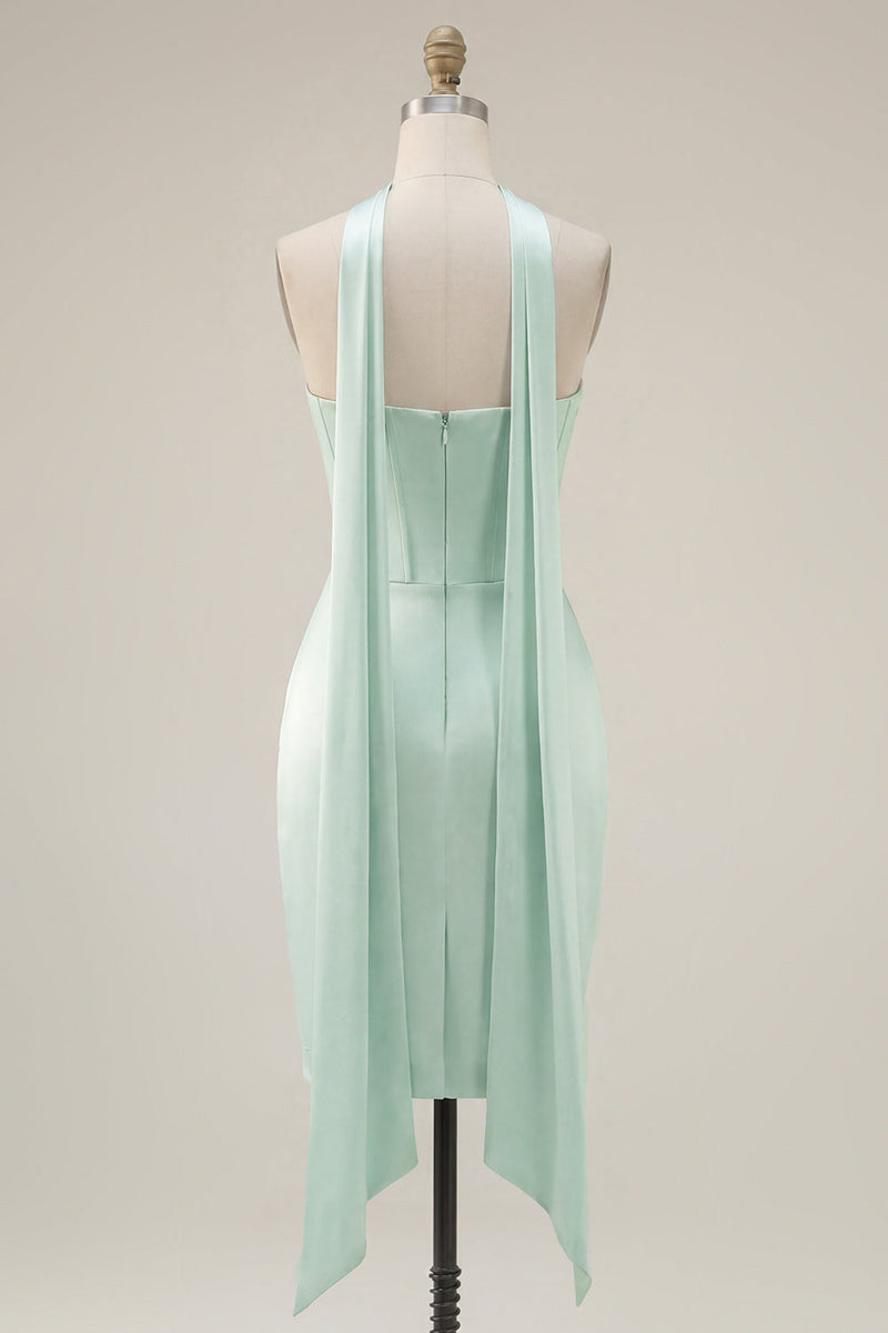 Laden Sie das Bild in den Galerie-Viewer, Mint trägerloses, korsettfarbenes Korsett-Homecoming-Kleid mit Schlitz