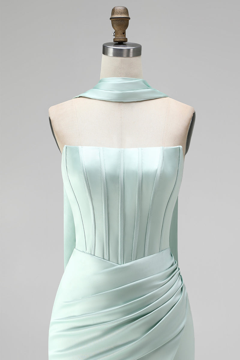 Laden Sie das Bild in den Galerie-Viewer, Mint Trägerloses Korsett Kurzes Abendkleid mit Schlitz
