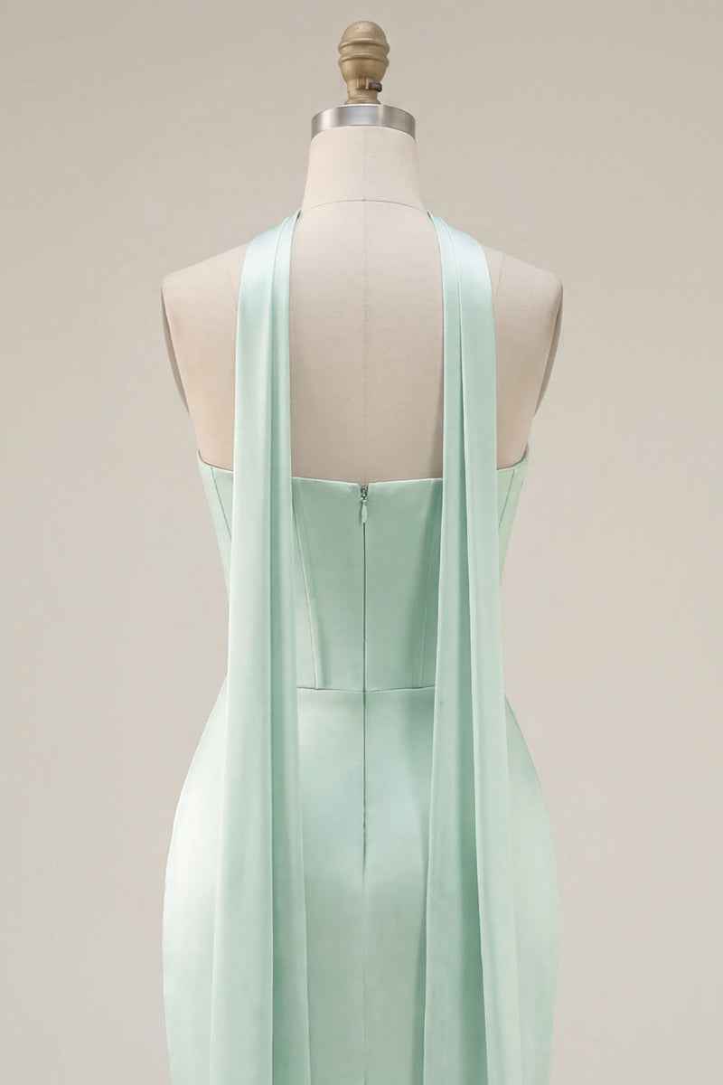 Laden Sie das Bild in den Galerie-Viewer, Mint trägerloses, korsettfarbenes Korsett-Homecoming-Kleid mit Schlitz