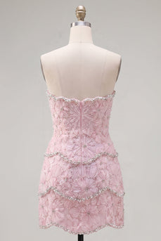 Sweetheart Pink Bodycon Homecoming-Kleid mit Perlen