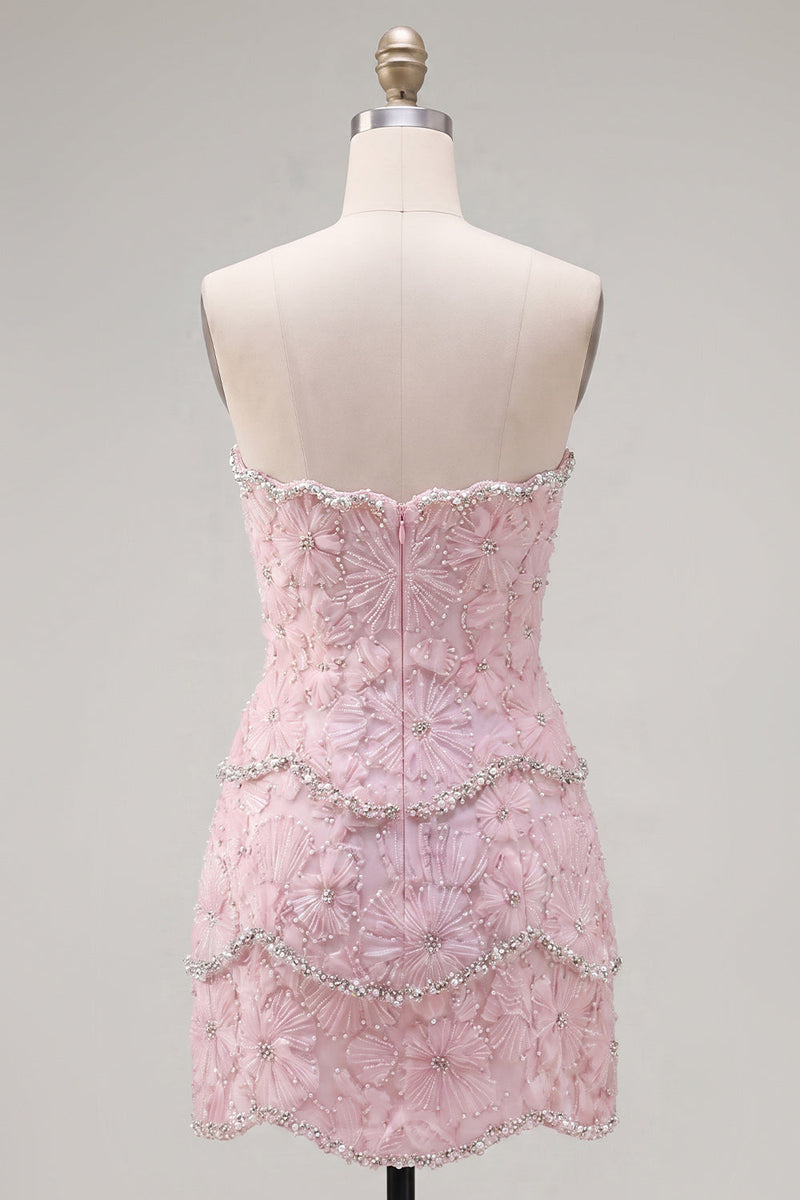 Laden Sie das Bild in den Galerie-Viewer, Sweetheart Pink Bodycon Homecoming-Kleid mit Perlen