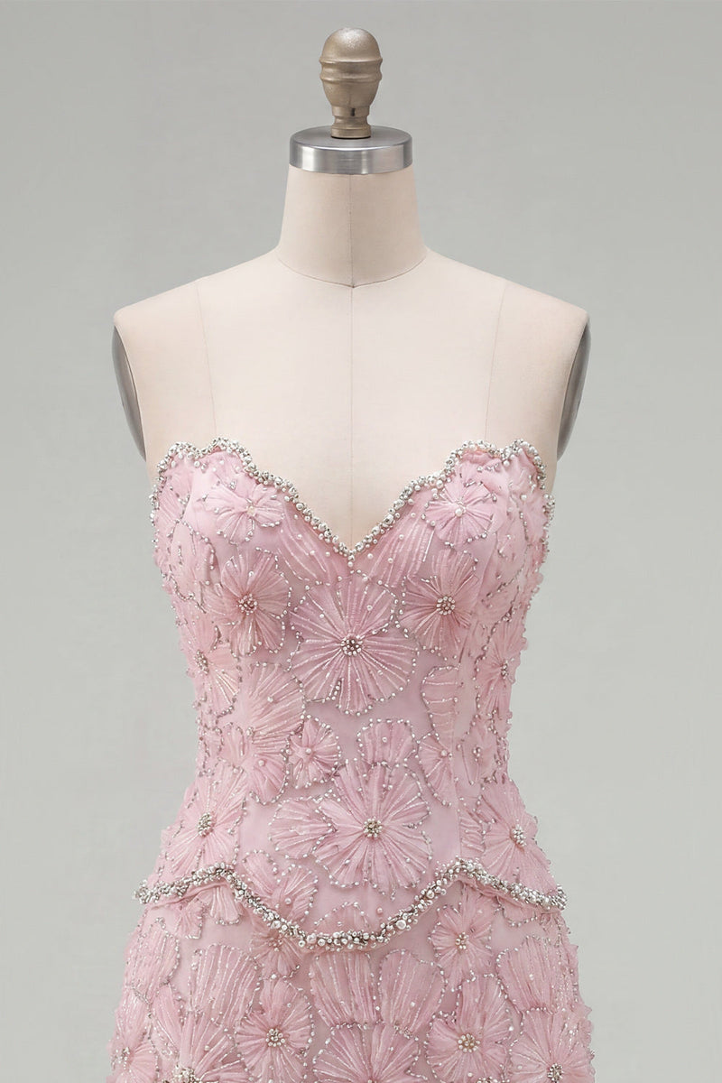 Laden Sie das Bild in den Galerie-Viewer, Sweetheart Pink Bodycon Homecoming-Kleid mit Perlen