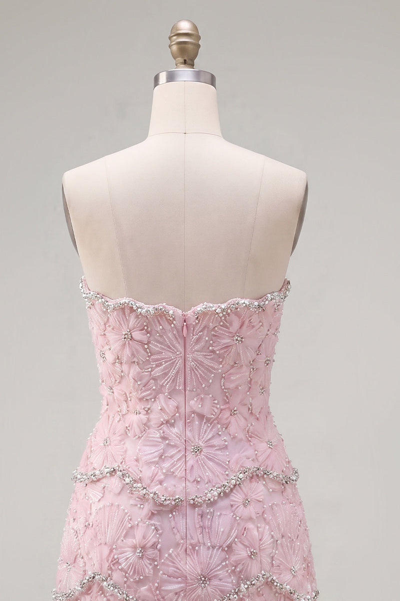 Laden Sie das Bild in den Galerie-Viewer, Sweetheart Pink Bodycon Homecoming-Kleid mit Perlen
