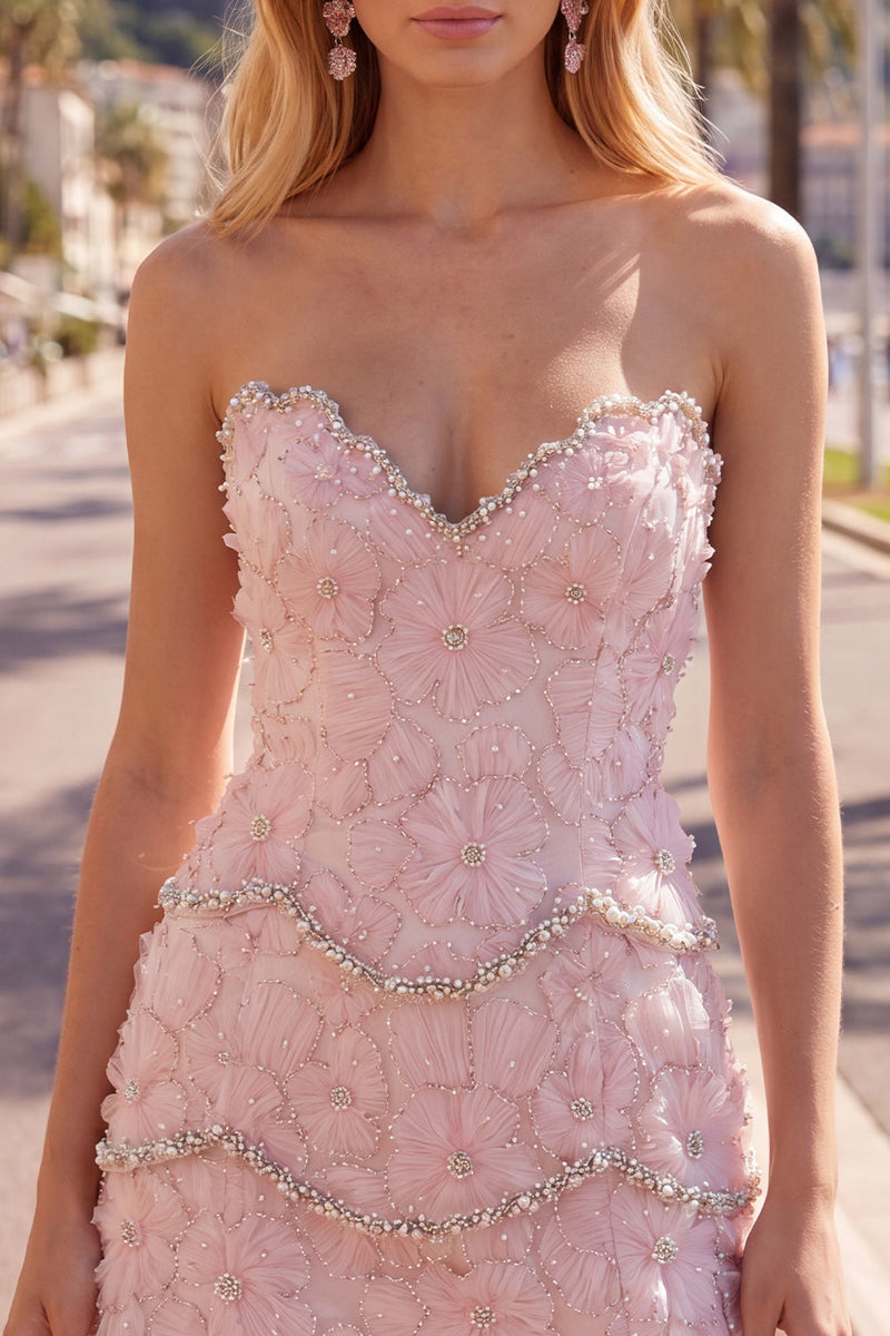 Laden Sie das Bild in den Galerie-Viewer, Sweetheart Pink Bodycon Homecoming-Kleid mit Perlen